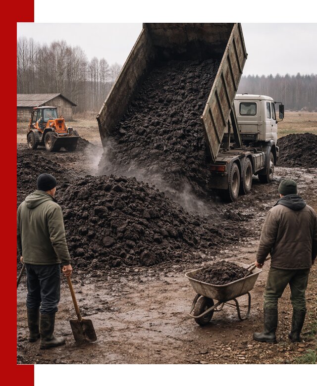 Доставка низинного торфа с разгрузкой и доставкой в Лобне