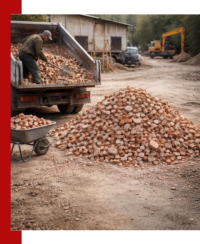 Доставка и подушка из боя кирпича с разгрузкой в Лобне