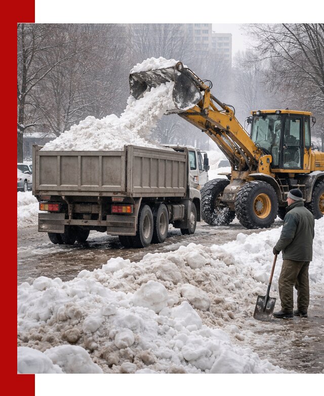Вывоз снега грузовой техникой в Лобне оперативно и чисто
