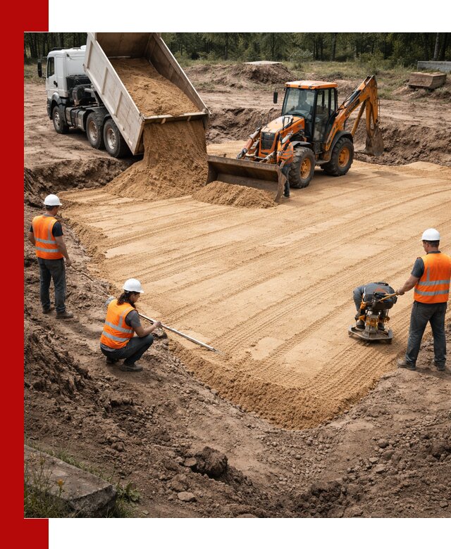 Устройство песчаной подушки для фундаментов и дорог в Лобне